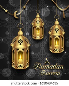 Set Arabic Lamps with Light for Ramadan Kareem