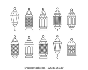 Set of arabic lantern vector illustration in line style. Ramadan celebration 