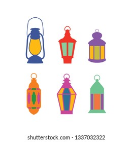 Set of arabic lanterns. Colorful decorative Ramadan lamps icons. Flat design