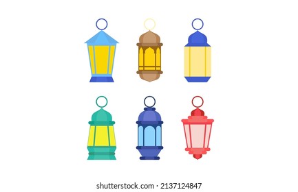 Set of Arabic Lanterns. Colorful Ramadan Lamps Flat Design