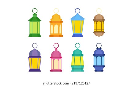 Set of Arabic Lanterns. Colorful Ramadan Lamps Flat Design
