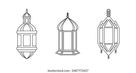 Conjunto de adornos de linternas árabes, Ramadán Mubarak, Eid