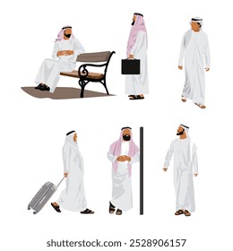 Set of Arabic men vector illustrations