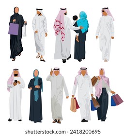 Set of Arabic men and woman vector illustrations