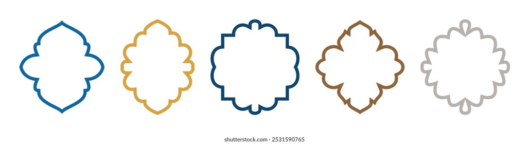Conjunto de Formas de ventana árabes y marroquíes, arcos islámicos para puertas de mezquitas. Ramadan Kareem, Eid Mubarak esboza para sellos y Plantillas. Iconos del vector en fondo transparente. Estilo plano y minimalista