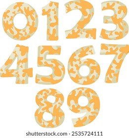 set of Arabic numerals with an animal design, namely a design of a white python with yellow spots, vector