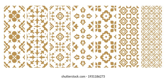 Set arabic oriental ornamental floral geometric arabesque seamless pattern. East motif pattern on white background vector illustration