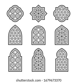 Set arabic ornamental windows in black on white background vector image