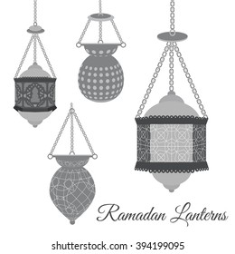 Set of arabic Ramadan lanterns in black color. Old East Ramadan Lanterns for creative greeting cards
