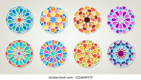 Set of arabic round colorful patterns, traditional eastern ornaments, EPS 10 coctains transparency.