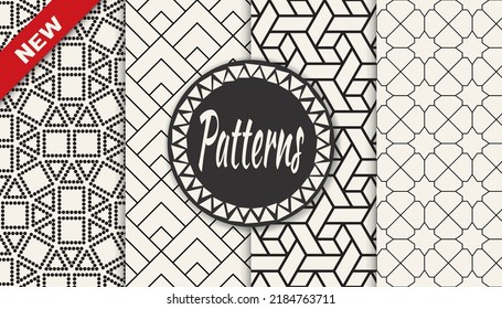 Set of arabic seamless patterns. Asian geometric traditional design islamic pattern. Seamless arabic ramadan pattern.