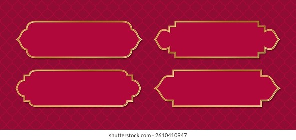 Set of arabic style banners with traditional Islamic frames in gold