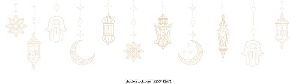 Set of Arabic symbols on white background. Ramadan celebration