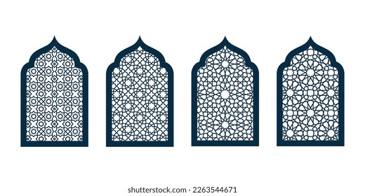 Set of Arabic traditional ornamental doors or windows vector. For greeting cards