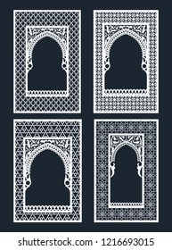 A set of Arabic windows for laser cutting. Vintage frame design, greeting card, cover in oriental traditional style. Brochure, album, nameplate, label templates.