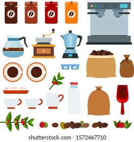 Set of Arabica Coffee icons flat vector illustration