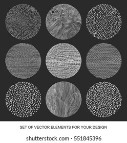Set arbitrary hand drawn textures and brushes. Vector collection of design elements. grunge of graphics and geometry, mathematics. Abstract background. Modernistic Art.