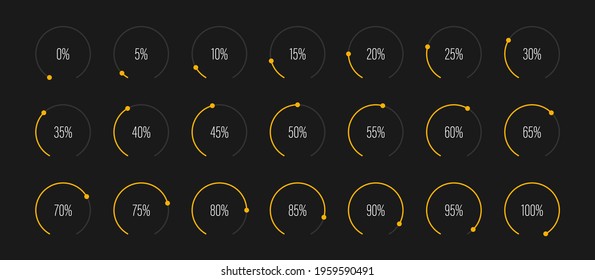 Set of arc percentage diagrams meters from 0 to 100 ready-to-use for web design, user interface UI or infographic - indicator with yellow