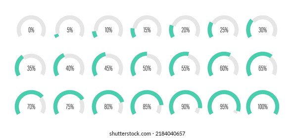 Set of arc percentage diagrams meters progress bar from 0 to 100 ready-to-use for web design, user interface UI or infographic - indicator with green