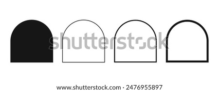 Set of arch shapes and frames. Blank templates for wedding invitation or greeting cards, business brochures, event banners in archway form isolated on white background. Vector graphic illustration.