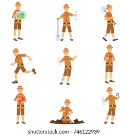 Set of archaeologist character actions