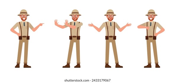 Set of Archaeologist man wear brown suit character vector illustration design. Presentation in various action.