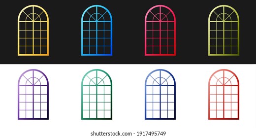 Set Arched window icon isolated on black and white background. Vector.