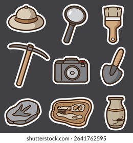 set of archeology equipment good for sticker, element design, icon, etc