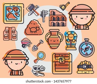 Set archeology icons so cute archeology