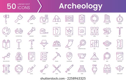 Conjunto de iconos de arqueología. Conjunto de iconos de estilo de degradado. Ilustración vectorial