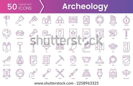 Set of archeology icons. Gradient style icon bundle. Vector Illustration