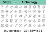 Set of archeology icons. Line art style icons bundle. vector illustration