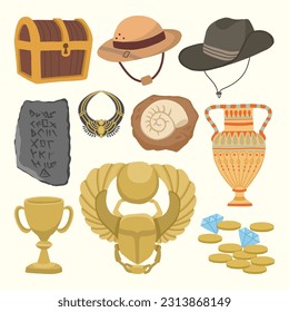 Set of Archeology Objects Cute Hand Drawn Illustration