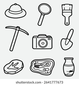 set of archeology with outline style good for, icon, symbol, element design, coloring book, coloring page, etc