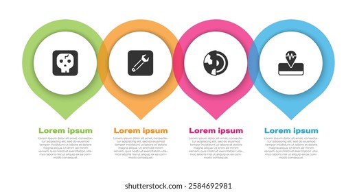 Set Archeology, Wrench spanner, Earth core structure crust and Earthquake. Business infographic template. Vector