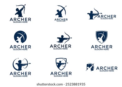 Conjunto de Archer Logo Design Template Vetor, Archer logo collection