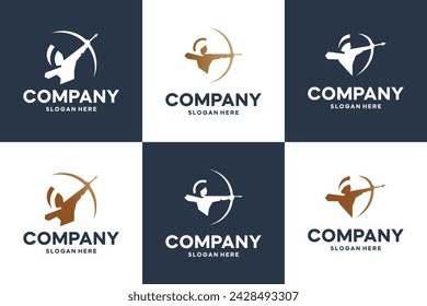 conjunto de arquero, tiro objetivo, plantilla de diseño de logotipo.