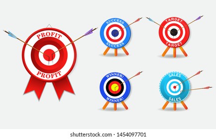 set of archery business concept target with arrows in white background isolated. easy to modify