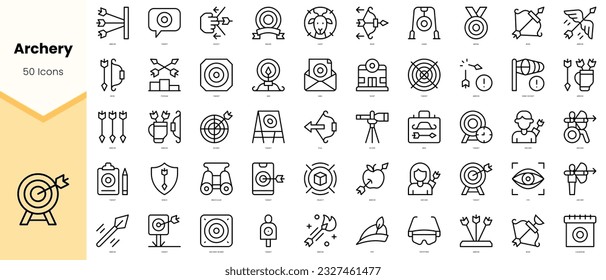 Set of archery Icons. Simple line art style icons pack. Vector illustration