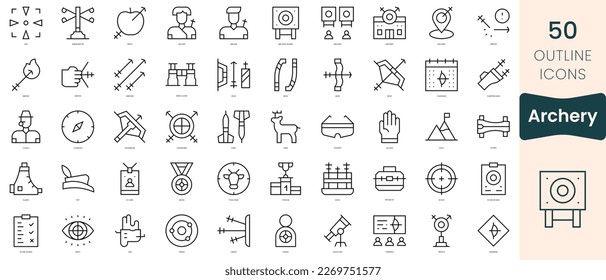 Set of archery icons. Thin linear style icons Pack. Vector Illustration
