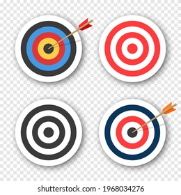 Set of archery targets with soft shadow on transparent background. Vector illustration