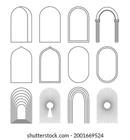 Set of arches. Vector illustration  of frames in a minimal linear style.