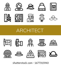 Set of architect icons. Such as Foreman, Supervisor, Worker, Blueprint, Hat, Modern architecture, Architect, Hard hat , architect icons