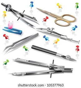 Set of Architectural Drawing Tools, isolated on white. Vector clip-art