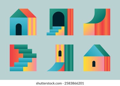 Set of architectural elements. Urban shapes. Vector illustrations.