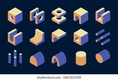 set of architectural isometric blocks