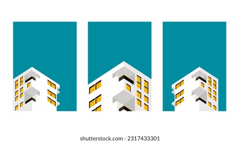 set architecture abstract poster cover. poster with geometric shape building minimal, architecture cover, trendy color, vector. design for architecture background, present, poster, web, print. 