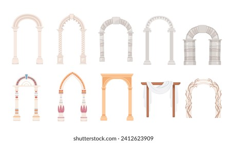Set of architecture arch with columns ancient pillars ornament vector illustration isolated on white background