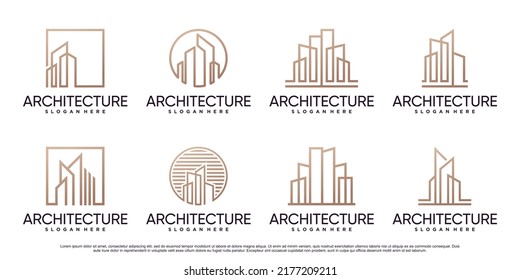 Conjunto de arquitectura diseño de logotipo inspirado en el estilo de arte de línea Premium Vector