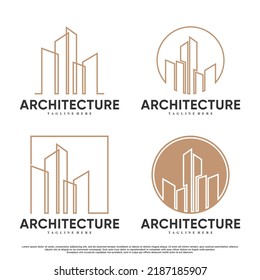 Set of architecture building logo design with line art style Premium Vector